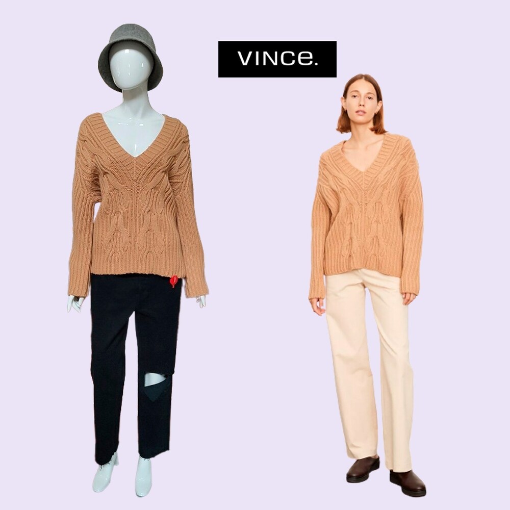 VINCE NEW DUNE Minimalist Cable V-Neck Wool/Cashmere Pullover Sweater L